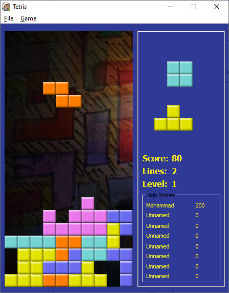 نمای بازی Tetris نوشته‌شده با Delphi
